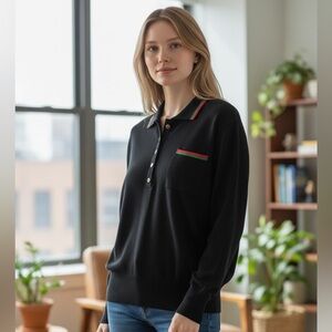 Karl Lagerfeld Black Polo with Blue Detail